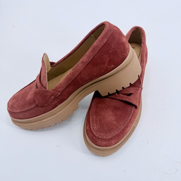 PORTLAND LEATHER Zoe Chunky Penny Loafer Lug Sole Suede in Rust - Picture 10 of 10